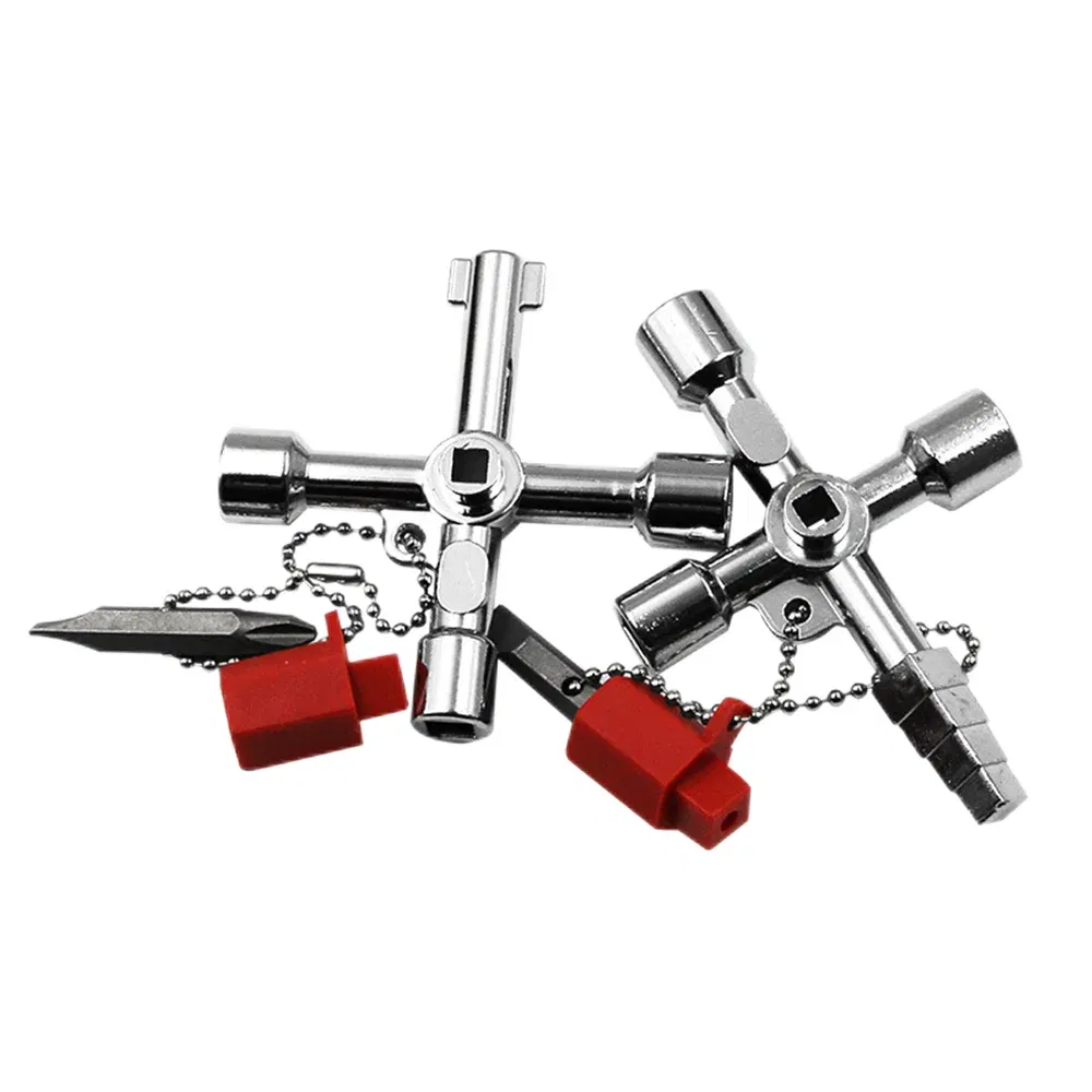 Color: Silver - Electric Cabinet Car Elevator Cross Key Wrench Water Meter Valve Key Internal Triangle Multi-purpose Tool Portable Blue Green