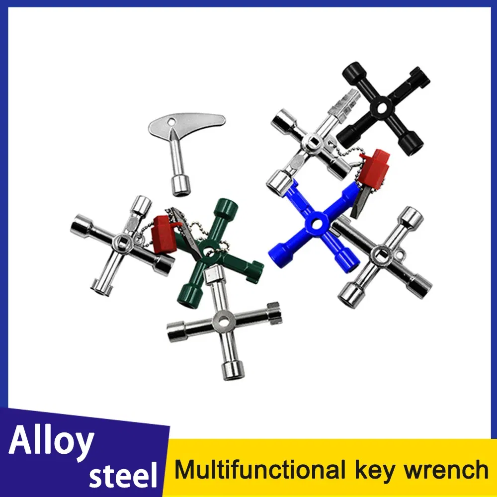 Color: Silver - Electric Cabinet Car Elevator Cross Key Wrench Water Meter Valve Key Internal Triangle Multi-purpose Tool Portable Blue Green