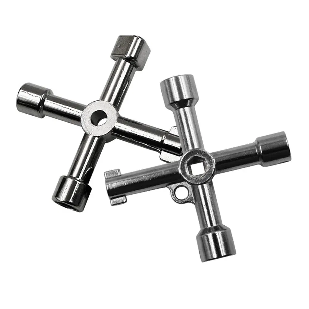 Color: Silver - Electric Cabinet Car Elevator Cross Key Wrench Water Meter Valve Key Internal Triangle Multi-purpose Tool Portable Blue Green