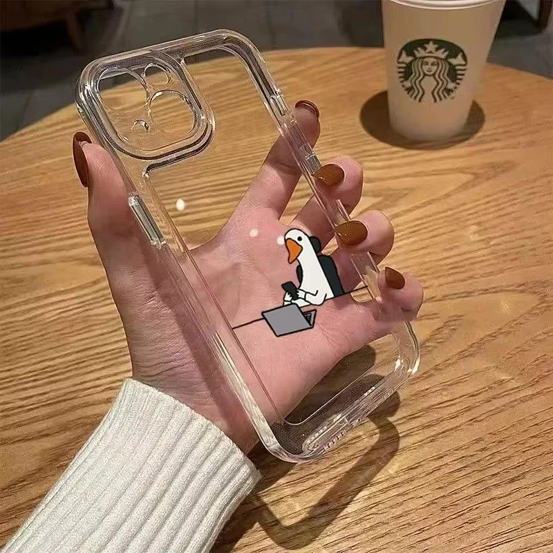 Color: Brown, Compatibility by Model: iPhone 16 - Cute Duck Phone Case For iPhone 16 15 14 13 12 11 Pro Max XS X XR 7 8 Plus Mini SE 2020 2022 Mobile Funda Transparent