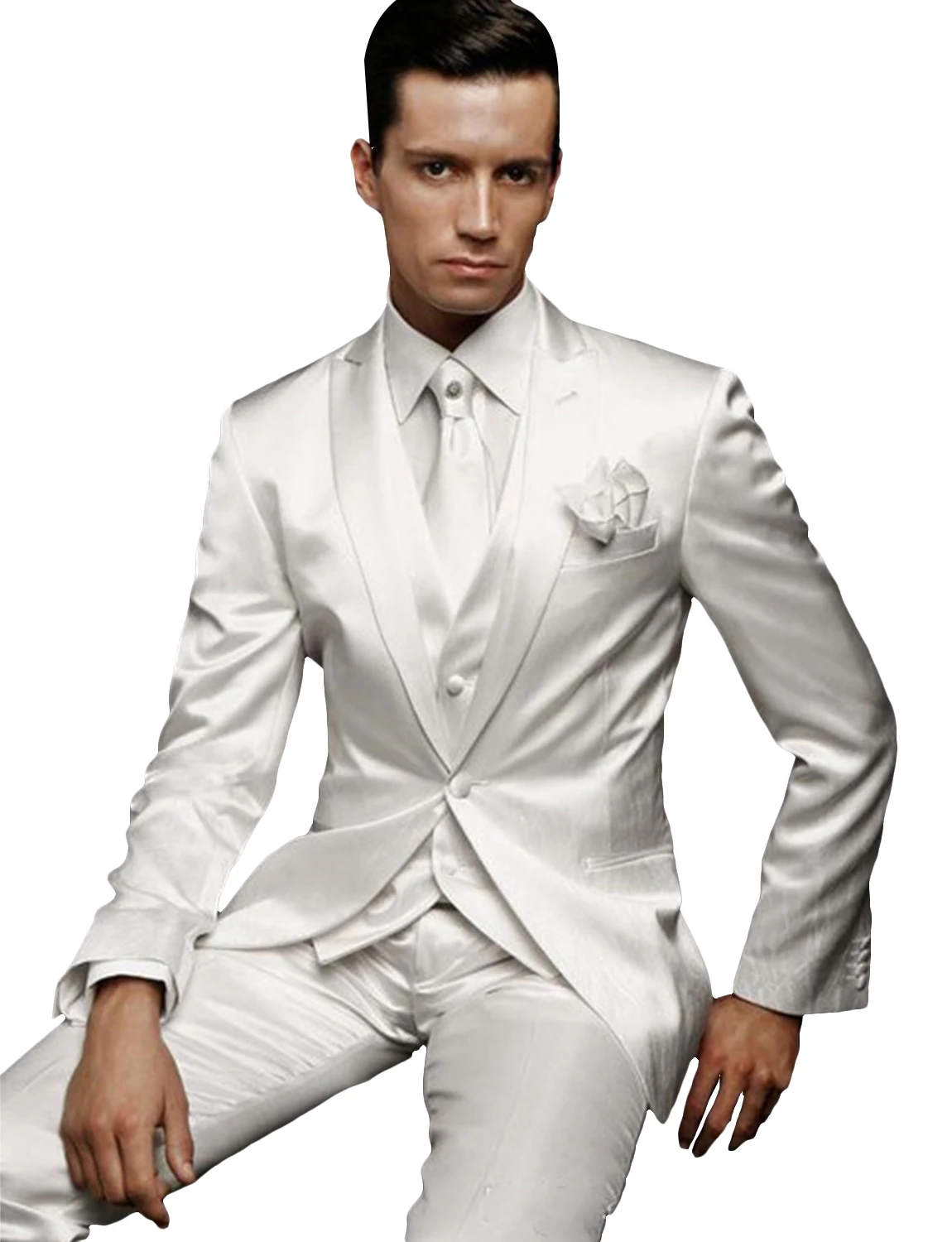 Color: black, Size: S - Men's 3 Piece Suit One Button Tailored Fit Wedding Jacket Tux Vest & Trousers
