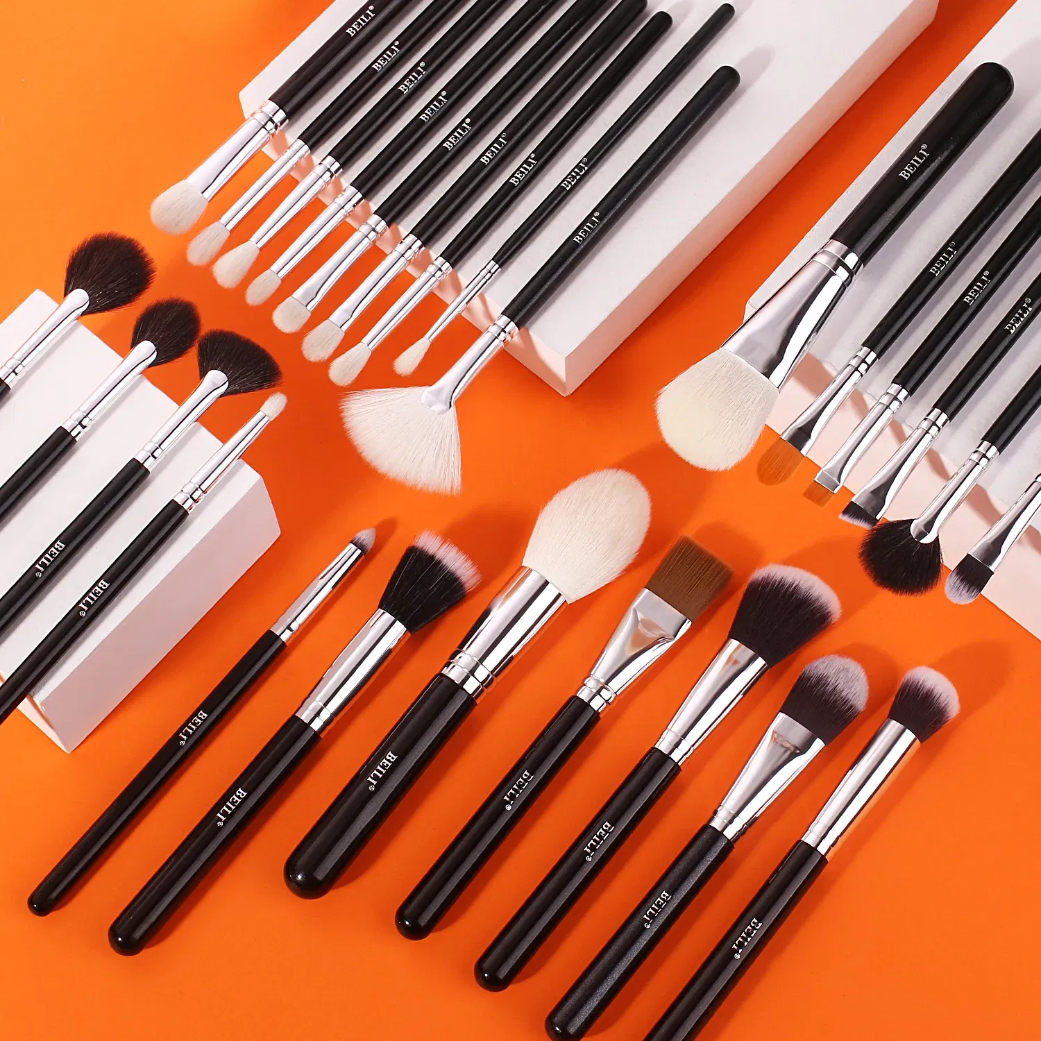 Handle Color: Red, Ships From: CHINA - BEILI Makeup Brush Set with Holder 30-42Pcs Professional Foundation Powder Blush Eyeshadow Blending Brushes Kit Make Up Tools