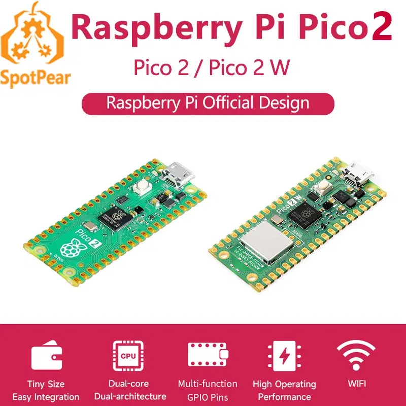 Color: GRAY - Raspberry Pi Pico 2 RP2350 Pico2 Optional Pico2W 2 W ARM Cortex-M33 And RISC-V Hazard3 520KByte 4MByte QSPI Flash
