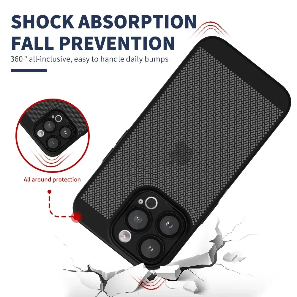 Color: Clear, Compatible-Phone Models: For iPhone 15 Pro Max, Ships From: CHINA - Breathable Heat Dissipation Cooling Case For iPhone 16 Pro Max 15 14 13 12 11 PC Hard Back Cover