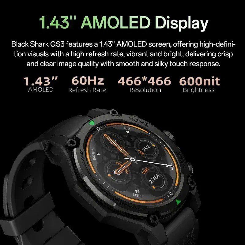 Color: Yellow, Ships From: CHINA - [World Premiere]Blackshark GS3 Smart Watch Global Version 1.43"AMOLED Display GPS Satellite Positioning 21 Day Life 5ATM