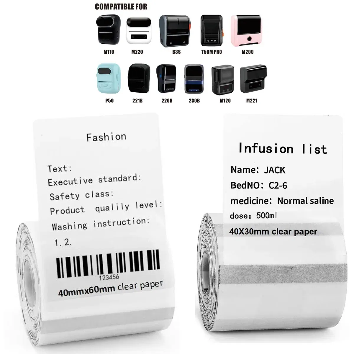 Color: green - Original M110 M220 Clear Thermal Labels -1.57"x2.36" (40x60mm) Transparent Waterproof Label Refills Compatible with Phomemo M110