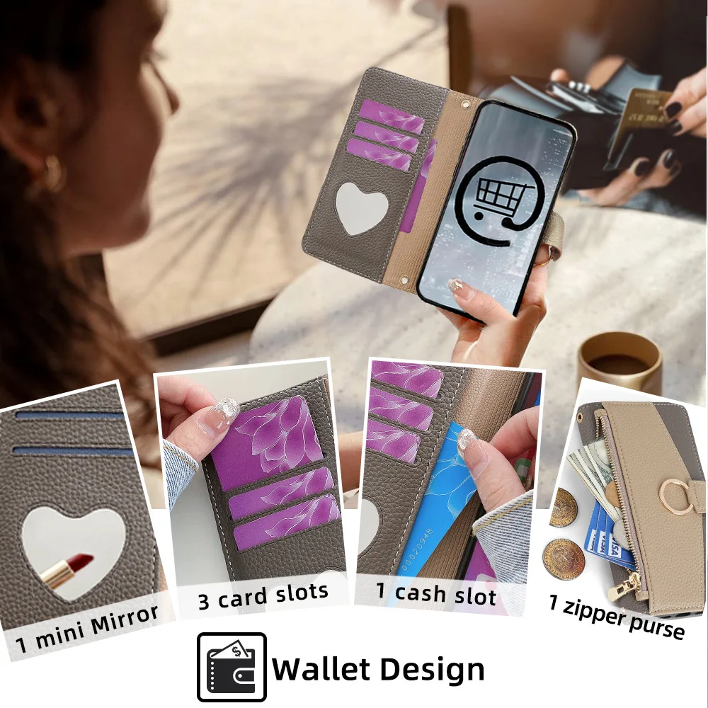 Color: Brown, Compatibility by Model: Galaxy A15 5G - Leather Phone Case for SAMSUNG Galaxy A05 A06 A16 A15 A36 A56 A26 5G Crossbody Wallet Case Flip Mirror Cover with Long Lanyard