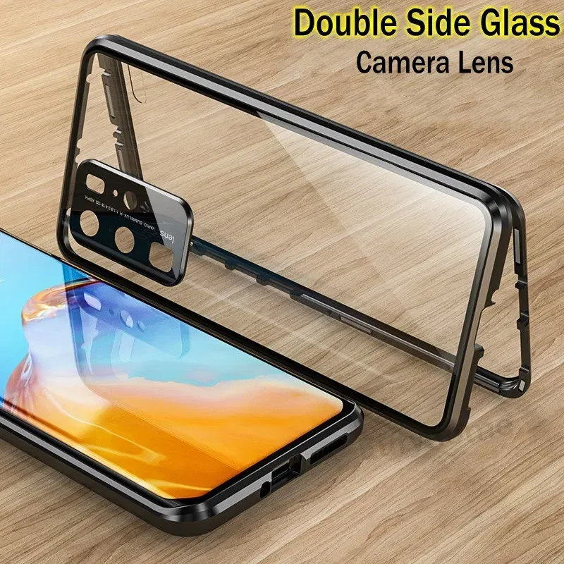 Color: Silver, Material: Denim - Phone Case Shell Double sided Protection Cover For Huawei P30 Pro P40 Pro Plus P40 Lite 5G Magnetic Adsorption Phone Sleeve bag
