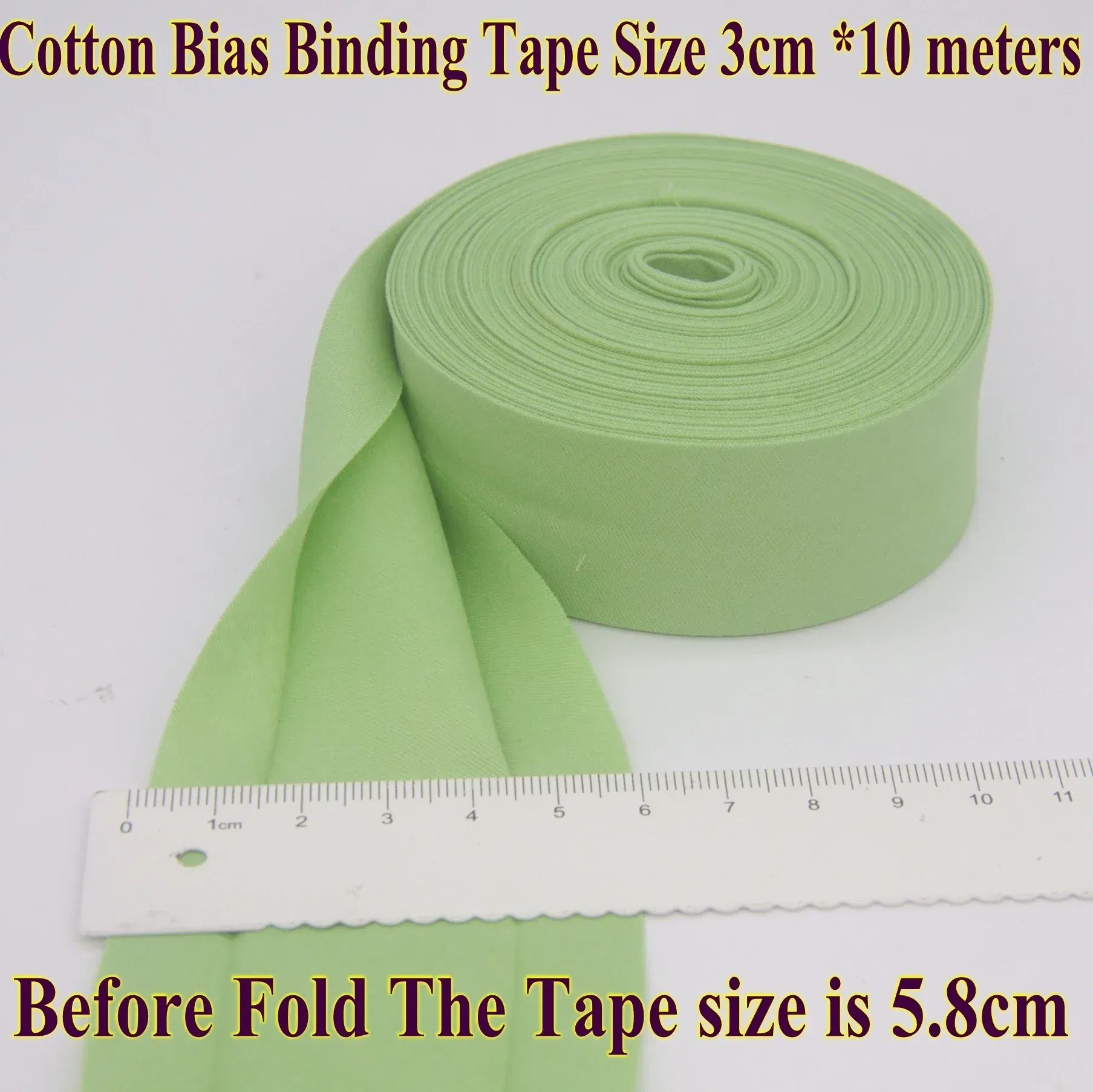 Color: Nickel-Free White, Size: L - Cotton Bias Binding Tape Size 3cm *10meter  Solid Color DIY Handmade Sewing Material Bias Tape