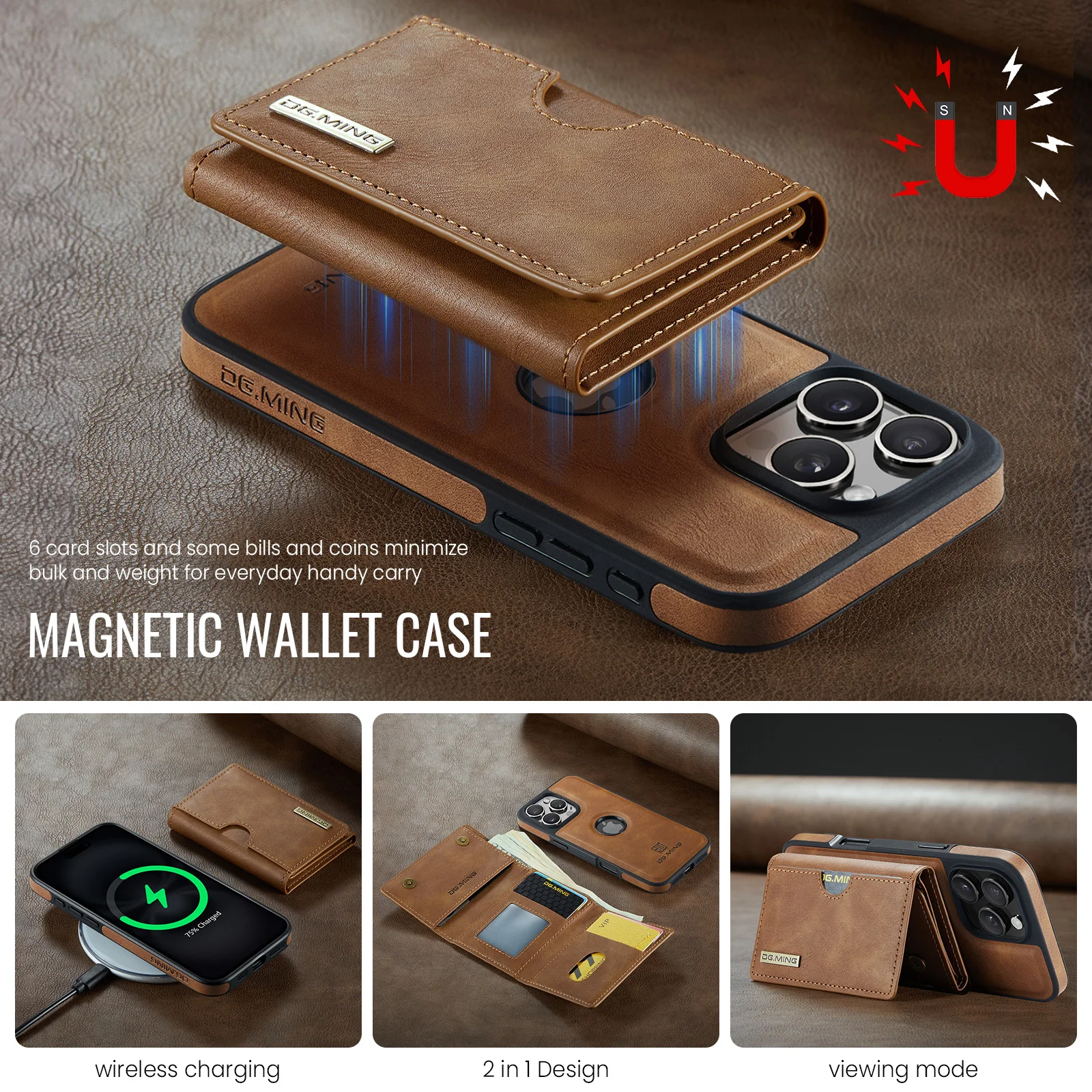 Color: SKY BLUE, Material: Microfiber - Detachable 2 IN 1 Magnetic For Magsafe Leather Case For iPhone 16 Pro Max 15 12 13 11 14 Plus 16e Flip Wallet Card Holder Cover