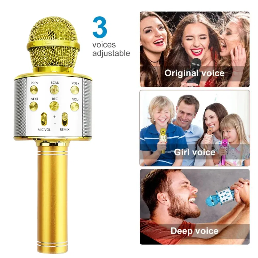 Color: GRAY, Ships From: CHINA - WS858 Wireless Microphone Blue-tooth Speaker Home Karaoke Microphones Speaker KTV Scenes Handheld Music Player Singing Recorder