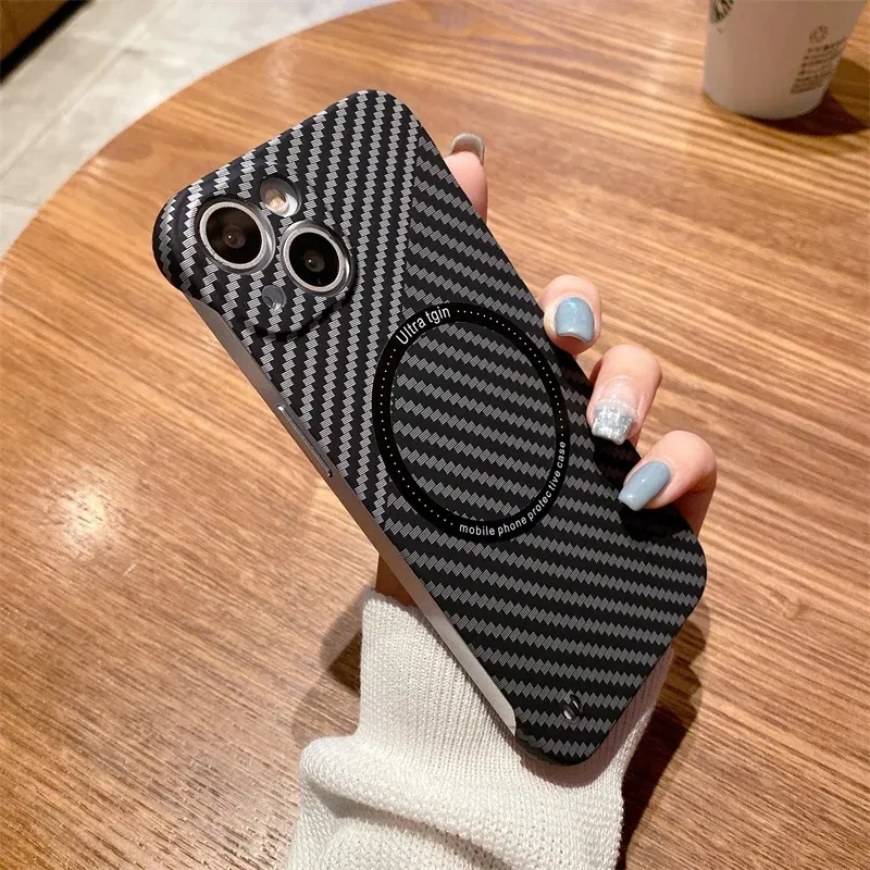 Color: Fluorescein, Material: PE - Luxury Carbon Fiber for iPhone 11 14 Plus 12 13 Pro Max Magsafe Case Magnetic Wireless Hard Thin Slim Cover for iPhone 13 14 Max
