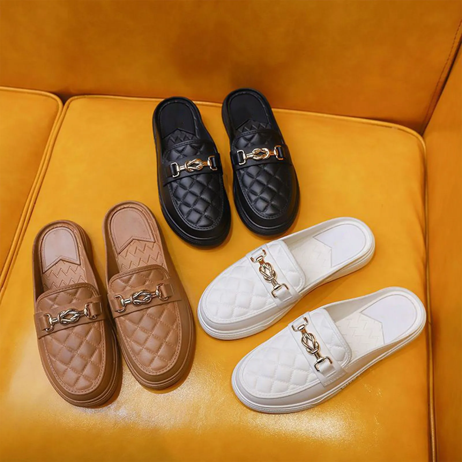 Color: WHITE, Shoe Size: 36 - Summer New Style Women's Soft Bottom Anti-slip Versatile Outer Wear Beach Flat Bottom Lazy Person One Step Casual Half Slippers