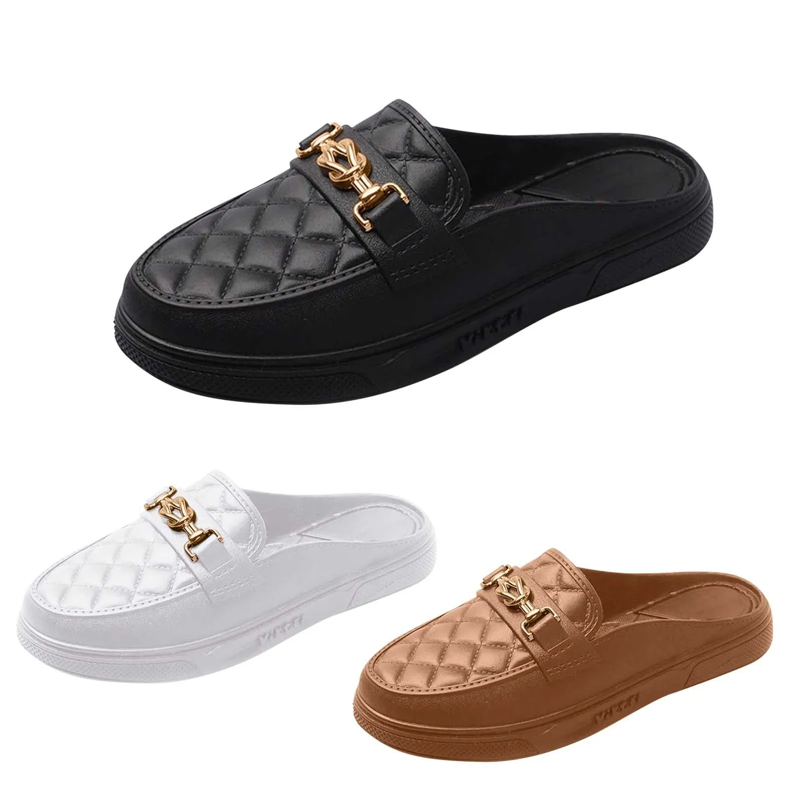 Color: WHITE, Shoe Size: 36 - Summer New Style Women's Soft Bottom Anti-slip Versatile Outer Wear Beach Flat Bottom Lazy Person One Step Casual Half Slippers