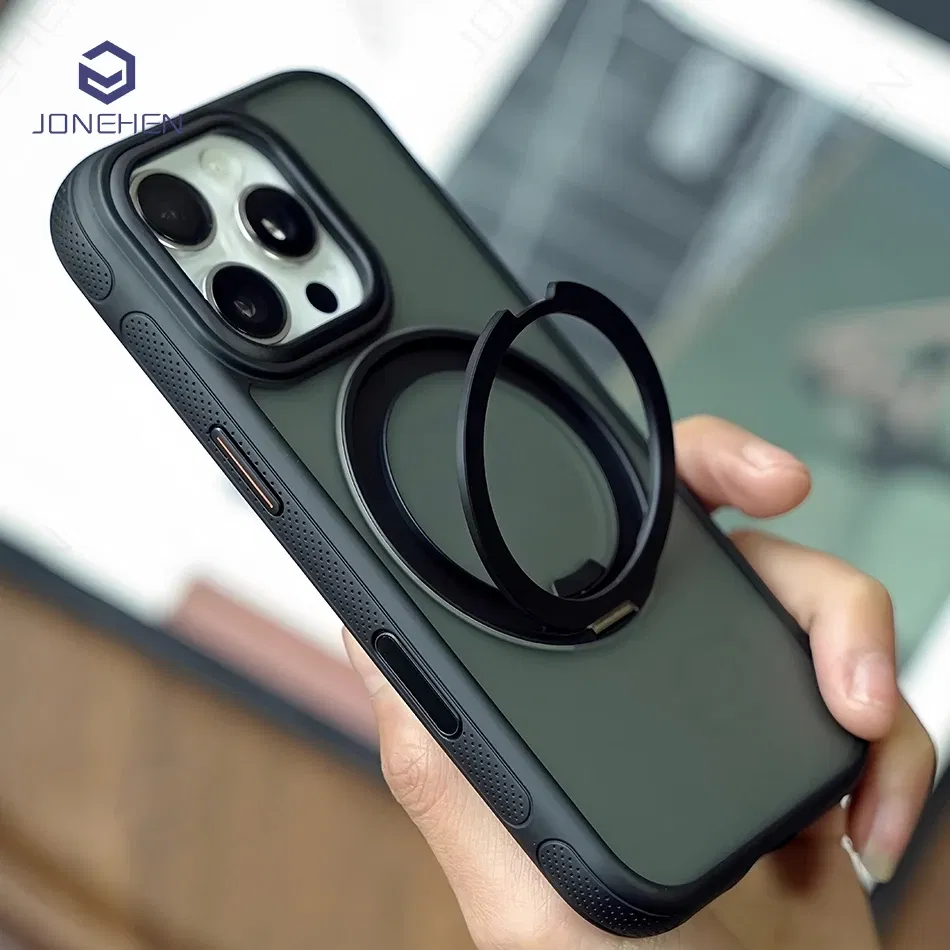 Color: Blue, Material: Nylon - 360?° Rotation Ring Stand Magnetic Case For iPhone 13 14 15 16 17 Pro Max 16E Matte Military Shockproof Armor Cover For Magsafe