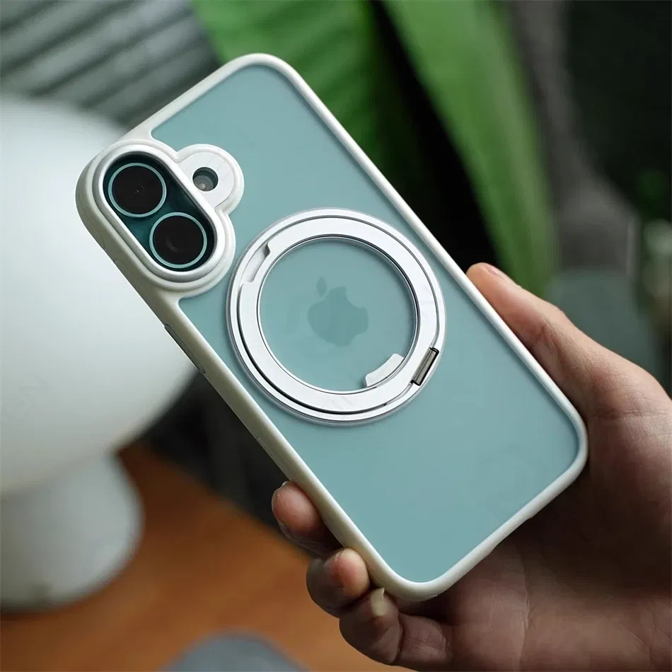 Color: Blue, Material: Nylon - 360?° Rotation Ring Stand Magnetic Case For iPhone 13 14 15 16 17 Pro Max 16E Matte Military Shockproof Armor Cover For Magsafe