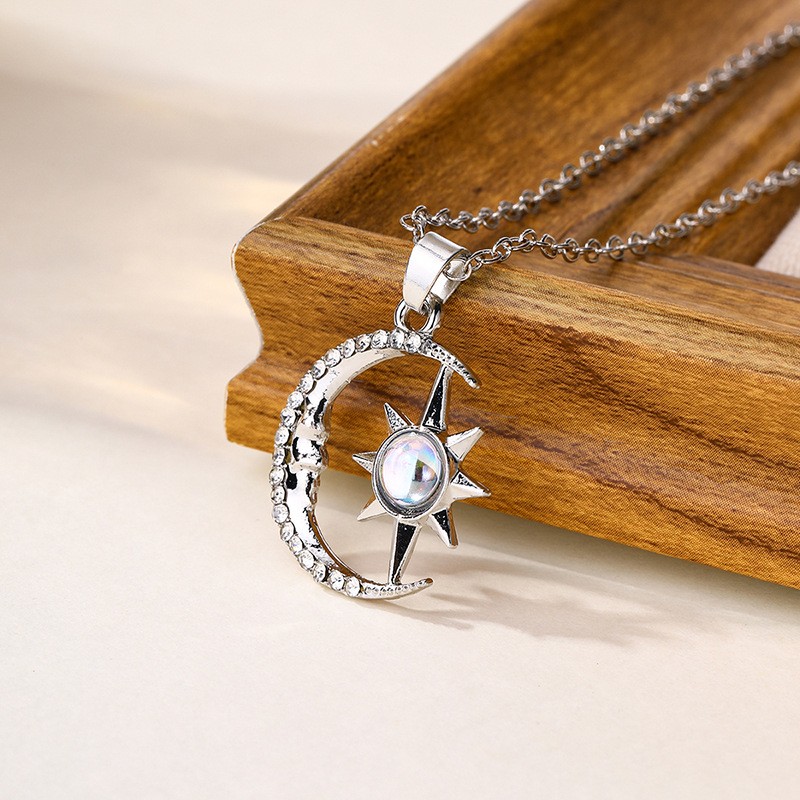 Moon Star Zircon Pendant Necklace  For Girls