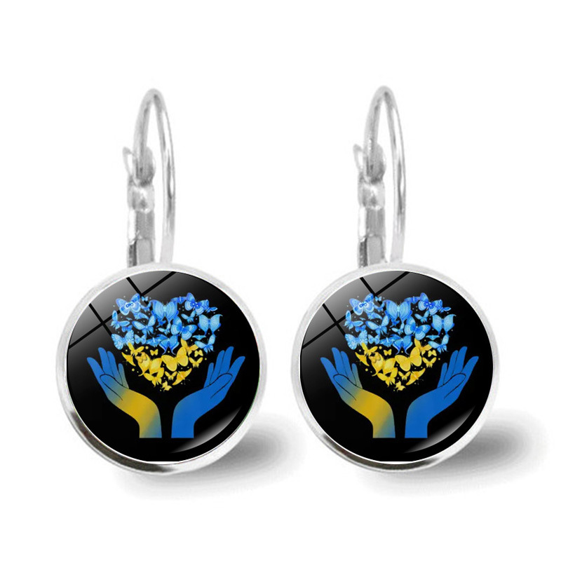 Metal Color: Orange - Ukrainian Element Earrings Women's Simple and Versatile Yellow and Blue Sunflower Butterfly Earrings Earrings Temperament