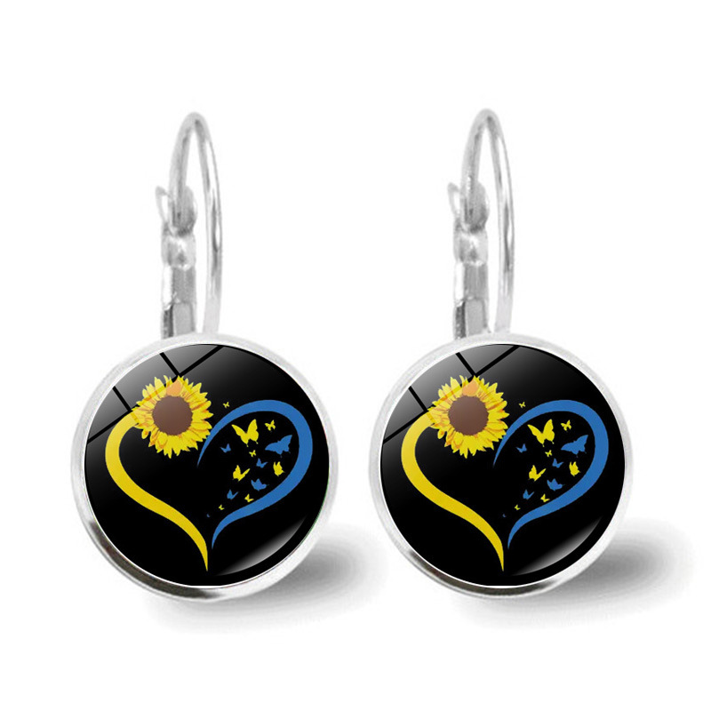 Metal Color: Orange - Ukrainian Element Earrings Women's Simple and Versatile Yellow and Blue Sunflower Butterfly Earrings Earrings Temperament