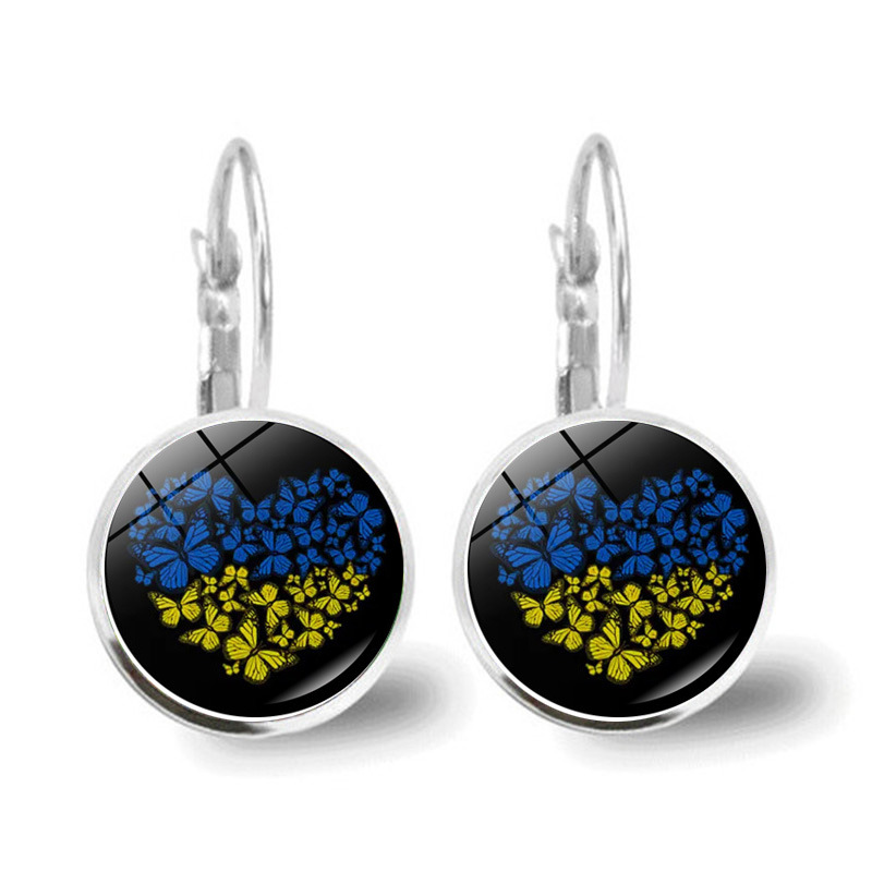 Metal Color: Orange - Ukrainian Element Earrings Women's Simple and Versatile Yellow and Blue Sunflower Butterfly Earrings Earrings Temperament