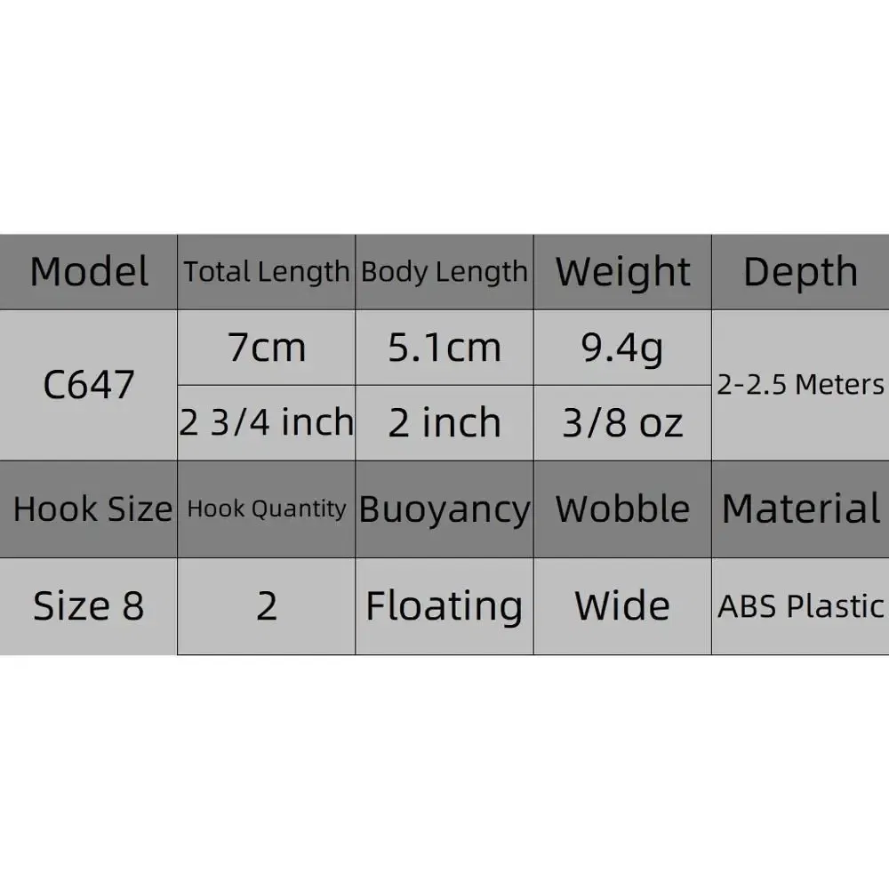 Color: Champagne - wLure Fishing Lure Wobbler 9.4g 7cm Loud Rattling Weight Transfer to Make Longer Casting 2 #6 Treble Hooks ABS Construction C647