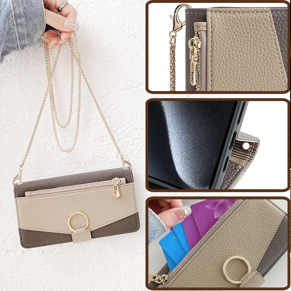 Color: Beige, Compatibility by Model: Galaxy A15 5G - Leather Phone Case for SAMSUNG Galaxy A05 A06 A16 A15 A36 A56 A26 5G Crossbody Wallet Case Flip Mirror Cover with Long Lanyard