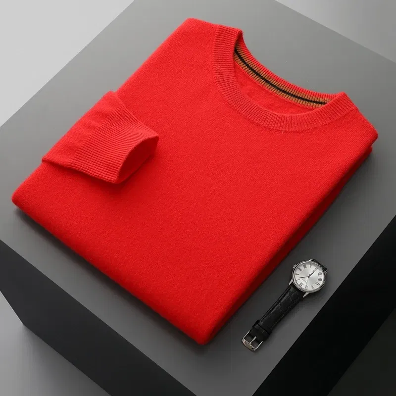 Color: Khaki, Size: XL, Ships From: CHINA - Autumn Winter Men's O-Neck Pullover Sweater 100% Cashmere Simple Basic Knitwear Cashmere Solid Color Clothing Casual Warm Tops