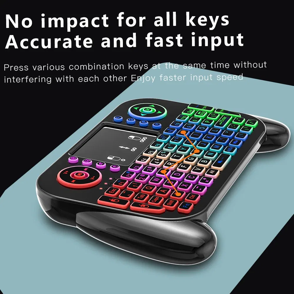 Axis Body: blue switch, Color: Red - Mini Wireless Keyboard V8 7 Backlit 2.4G Bluetooth Air Mouse Remote Control Touchpad for Android TV Box