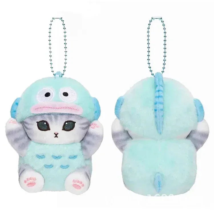 Color: SKY BLUE - Hot Kawaii Plush Keychain Pendant Cartoon Mofusand Shark Cat Cross-Dressing Hello Kitty Kuromi Doll Stuff Backpack Decor Toys