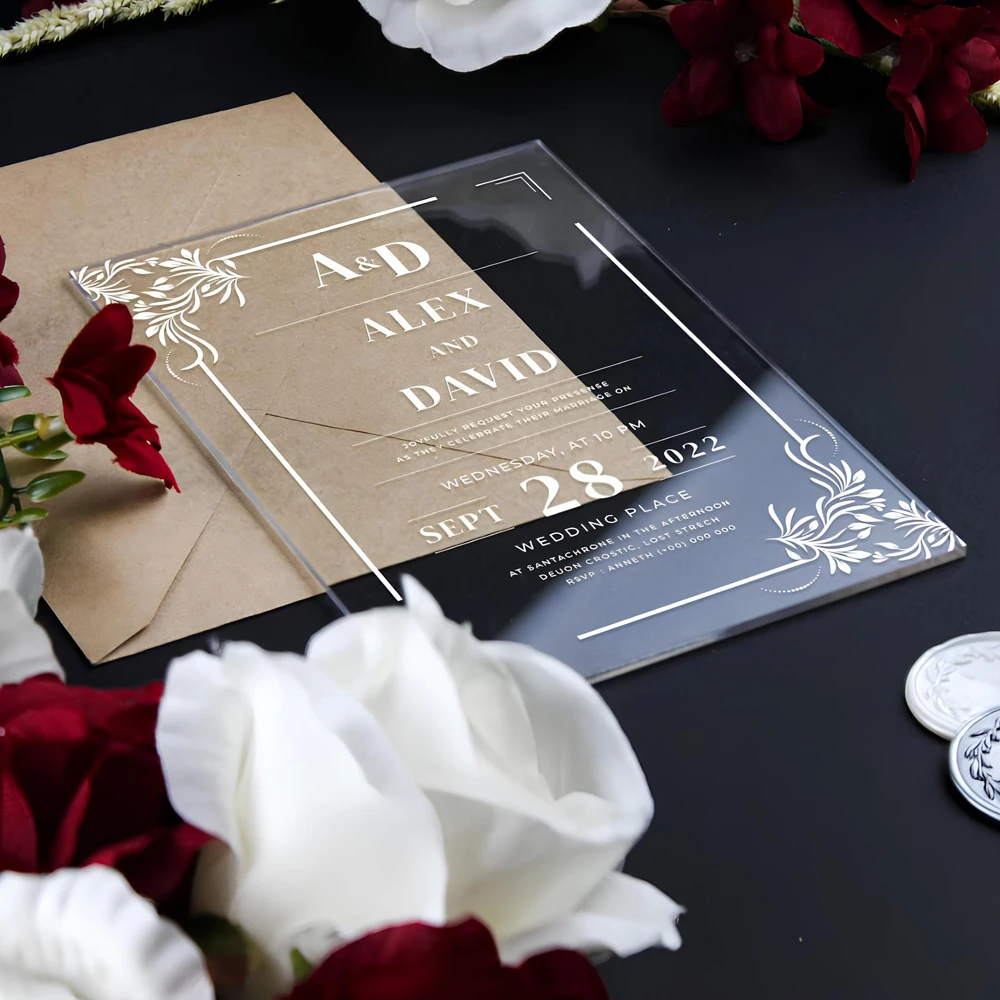 Color: WHITE, Size: S - Acrylic Wedding Invitation, Personalized Wedding Invitations, Party Invitations and Invitation Quinceanera, Invitation Sweet 16