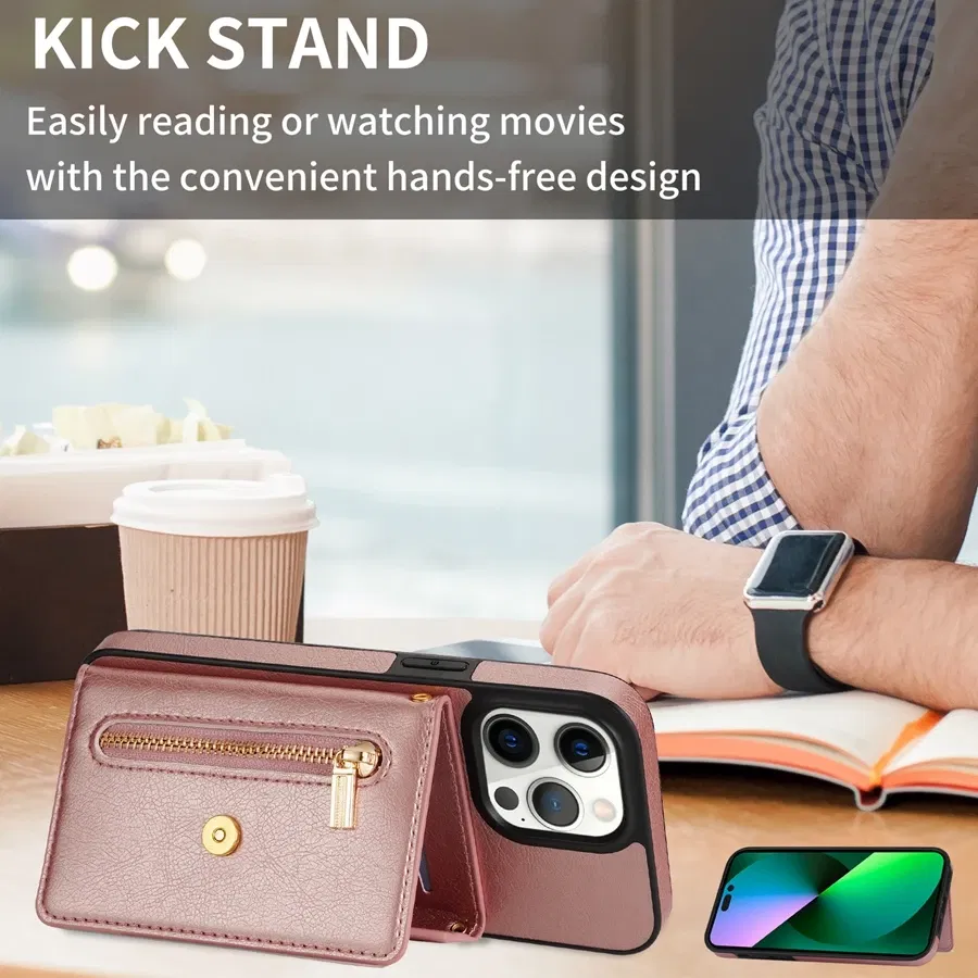 Color: Pink, Material: PP - Wallet Side Card Zipper Flip Crossbody Leather Case For iPhone 15 14 Pro Max 13 Mini 12 11 SE 2022 2020 X XS XR 8 7 6 6s Plus