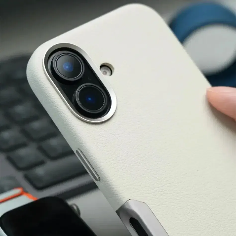 Color: Blue, Material: Vinyl - Aluminium Camera Button For iPhone 16 Pro Max Case Solid Leather Alloy Len Magnetic Wireless Charge Shockproof Cover For Magsafe