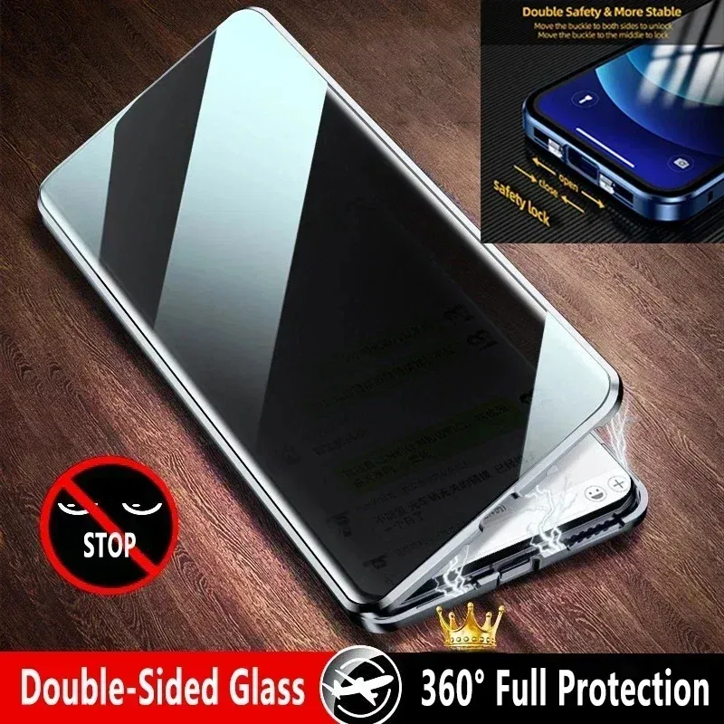 Color: PURPLE, Material: Cotton - Double-Sided Privacy Magnetic Case For iPhone 16 12 13 14 15 11 Pro Max 14 Plus 16 Plus Anti Peeping Full Cover Metal Frame Case
