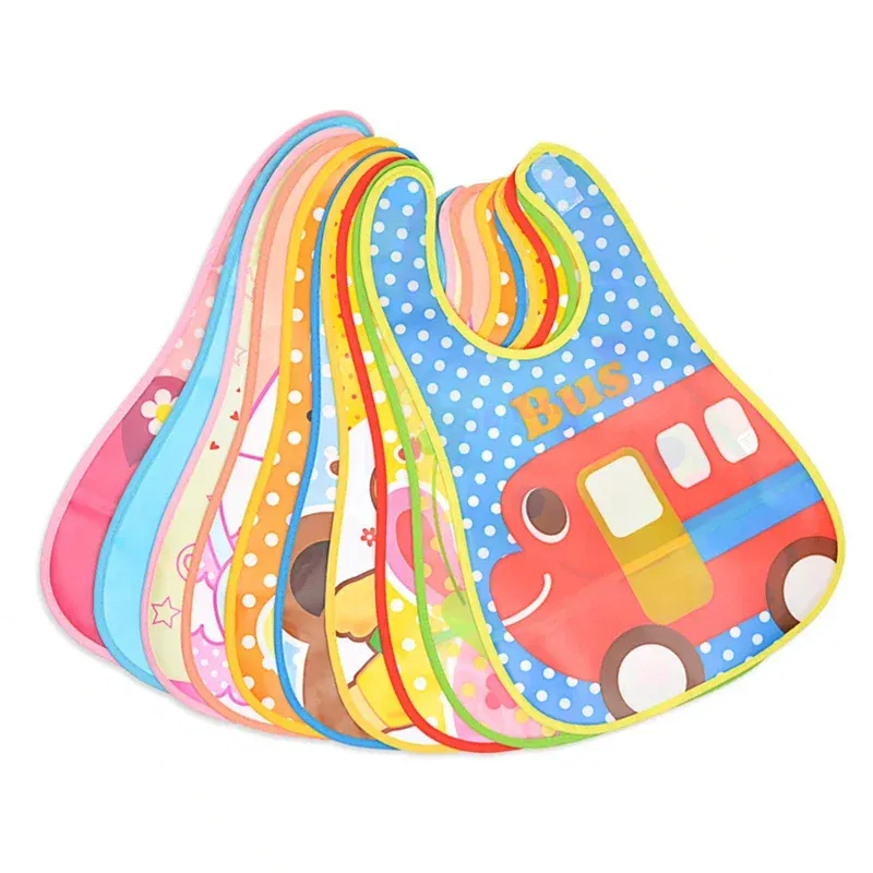 Color: GRAY - Adjustable Baby Bibs Stuff Kerchief Bandanas Stuff EVA Plastic Waterproof Lunch Feeding Cute Cartoon Children Apron Burp Cloths