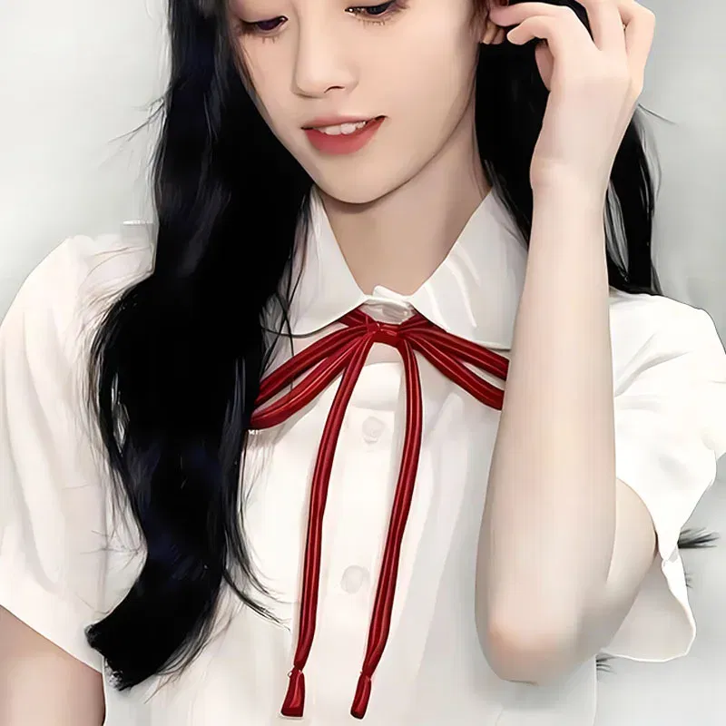 Color: WHITE - JK Style Uniform Collar Bowties Female Student College Shirt Neck Ties Solid Color Red Black Bowknot Elegant Daily Neckwear Gift