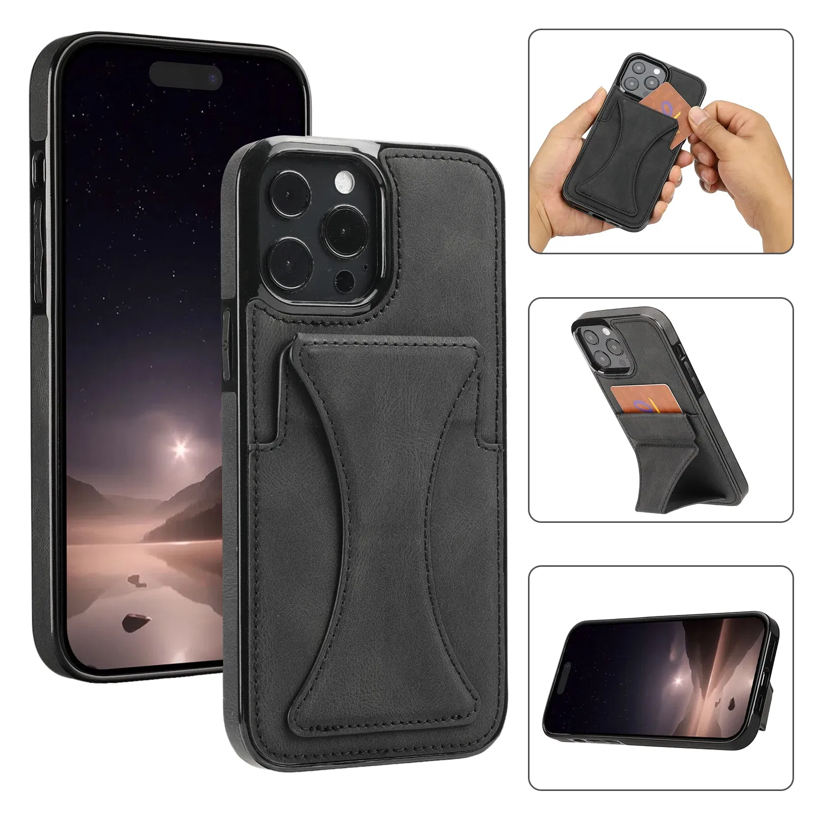 Color: Blue, Material: aluminum - For iPhone 16 Pro Max Plus Case 2024 With Magnetic Leather Kickstand Card Slot Wallet Back Cover Protection Shockproof Coque
