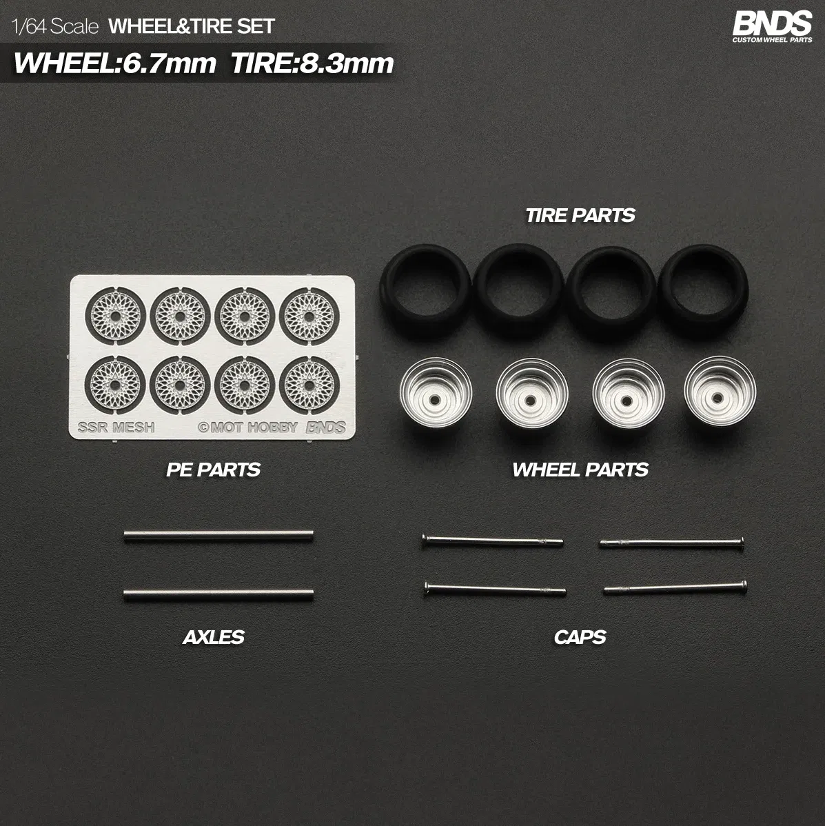 Color: Silver - 1/64 Alloy Wheels With Rubber Tires By BNDS Assembly Rims Modified Parts for Model Car Refitted VIP Style No.64053-64088