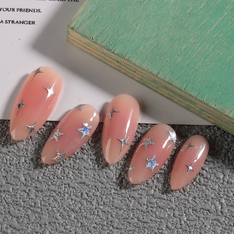 Color: Brown - Sliver Stars Nails Stickers 3D Bronzing Laser White Cross Starlight Glossychic Y2k Stylish Adhesive Manicure Decorations SO-167