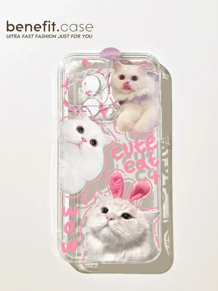 Color: black, Material: PU - Cute Kitten Phone Case for iPhone 15 14 13 12 11 Pro Max XR XS X 7 8 Plus Mini SE Clear Cat Mobile Case