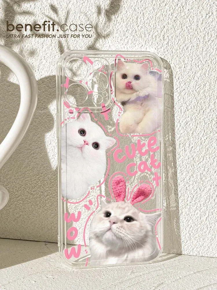 Color: black, Material: PU - Cute Kitten Phone Case for iPhone 15 14 13 12 11 Pro Max XR XS X 7 8 Plus Mini SE Clear Cat Mobile Case