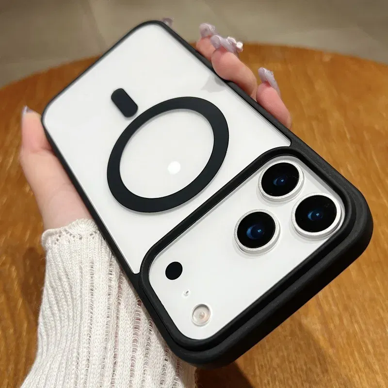 Color: LIGHT BLUE, Material: PC - Luxury Shockproof Magsafe Wireless Charge Case for iPhone 17 Air 16 15 14 Plus 13 12 Mini 11 Pro Max Clear Magnetic Bumper Cover