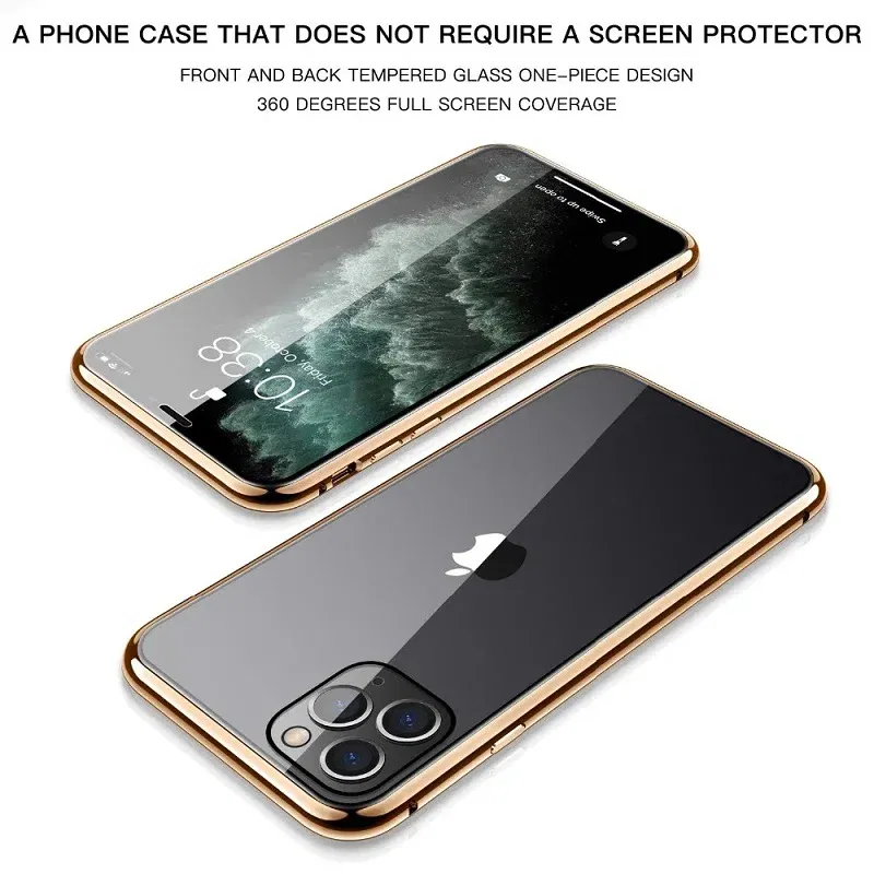 Color: Blue, Material: PP - Magnetic Metal Case For iPhone 15 14 13 12 11 Pro 14Pro Max XS X XR 7 8 14Plus 12 Mini SE 2020 Double Sided Tempered Glass Cover