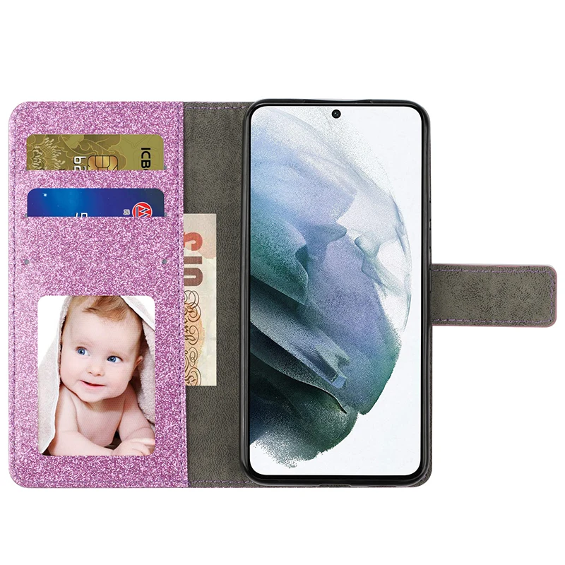 Color: Silver, Material: Carbon Fiber - Glitter Wallet Leather Case For Samsung Galaxy S25 FE S24 Ultra S23 Plus S22 S21 A35 A36 A56 A55 A13 A14 A15 A16 A26 A34 A33 A54