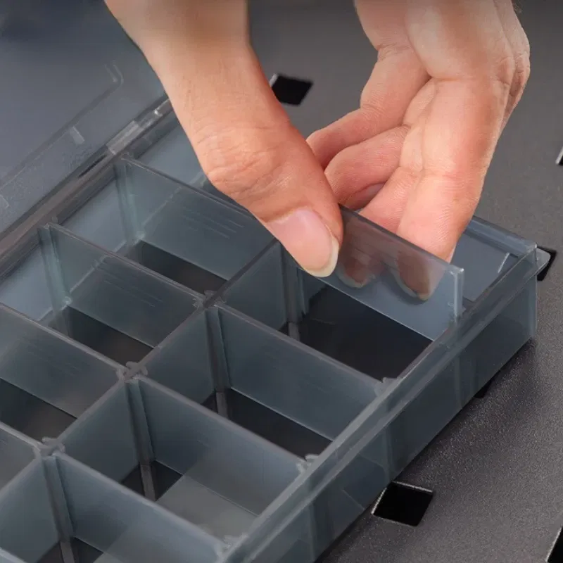 Color: Red - 1Pcs Multi-lattice Slots Tool Case Storage Boxes Adjustable Transparent Tool Box Screw Craft Jewelry Accessories Organizer Box