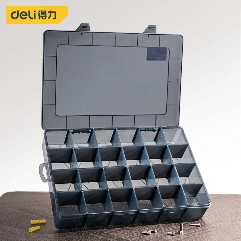 Color: Red - 1Pcs Multi-lattice Slots Tool Case Storage Boxes Adjustable Transparent Tool Box Screw Craft Jewelry Accessories Organizer Box