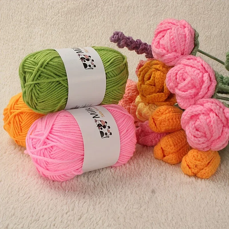 Color: Ivory - 150g 5-strand Milk Yarn Handmade Medium Thick DIY Woven Doll Sweater Flower Hat Scarf Yarn Ball
