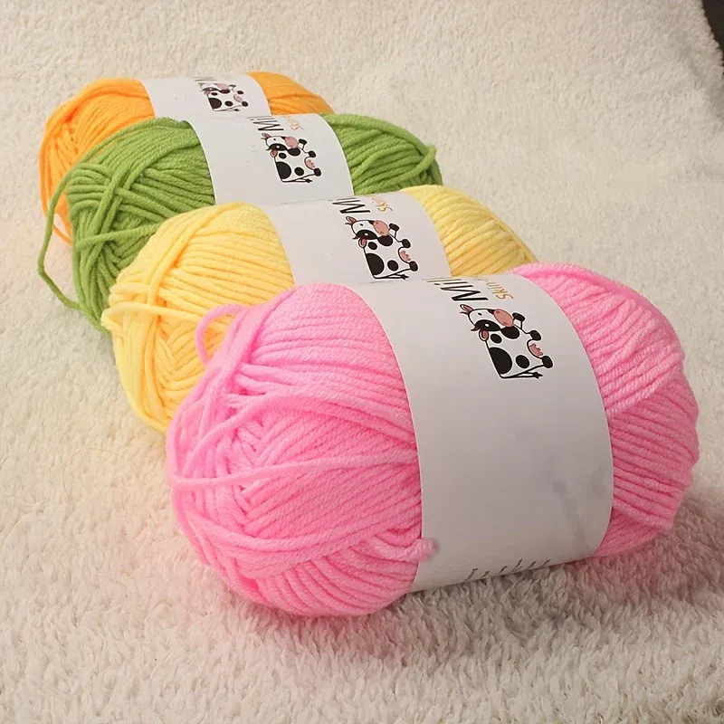 Color: Ivory - 150g 5-strand Milk Yarn Handmade Medium Thick DIY Woven Doll Sweater Flower Hat Scarf Yarn Ball