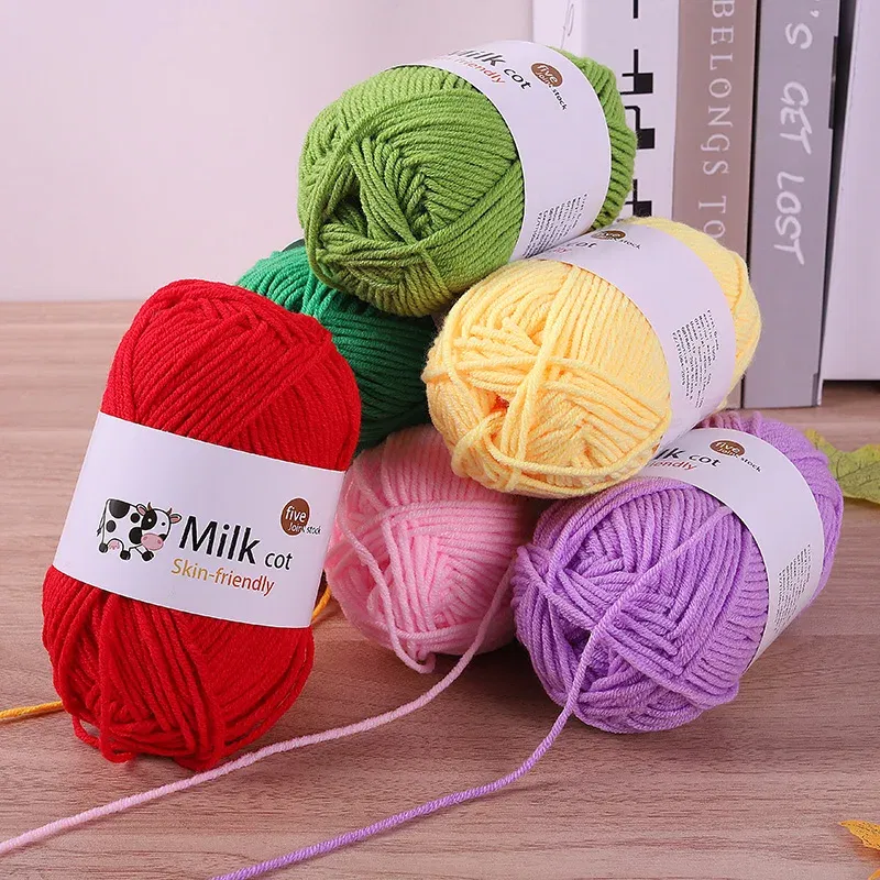 Color: Ivory - 150g 5-strand Milk Yarn Handmade Medium Thick DIY Woven Doll Sweater Flower Hat Scarf Yarn Ball