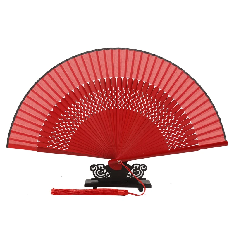 Color: Navy, Fan Size: 6.3 inches - Red Solid Color Women's Dance Hand Folding Fan Personalized Wedding Fan Bamboo Fan Chinese Style Silk Fan Household Hand Fan