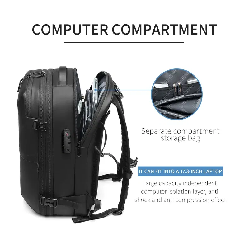 Color: Light Grey - Men Travel Backpack vacuum compression 17 inch Laptop Business Large Capacity school Backpack Expanded outdoors Hiking backpack